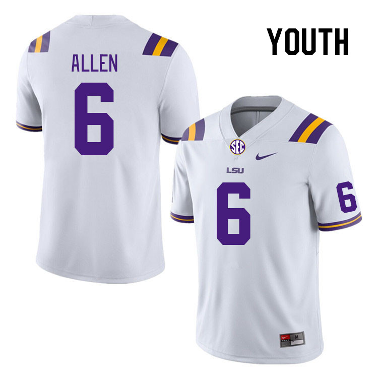 Youth #6 Jordan Allen LSU Tigers College Football Jerseys Stitched Sale-White